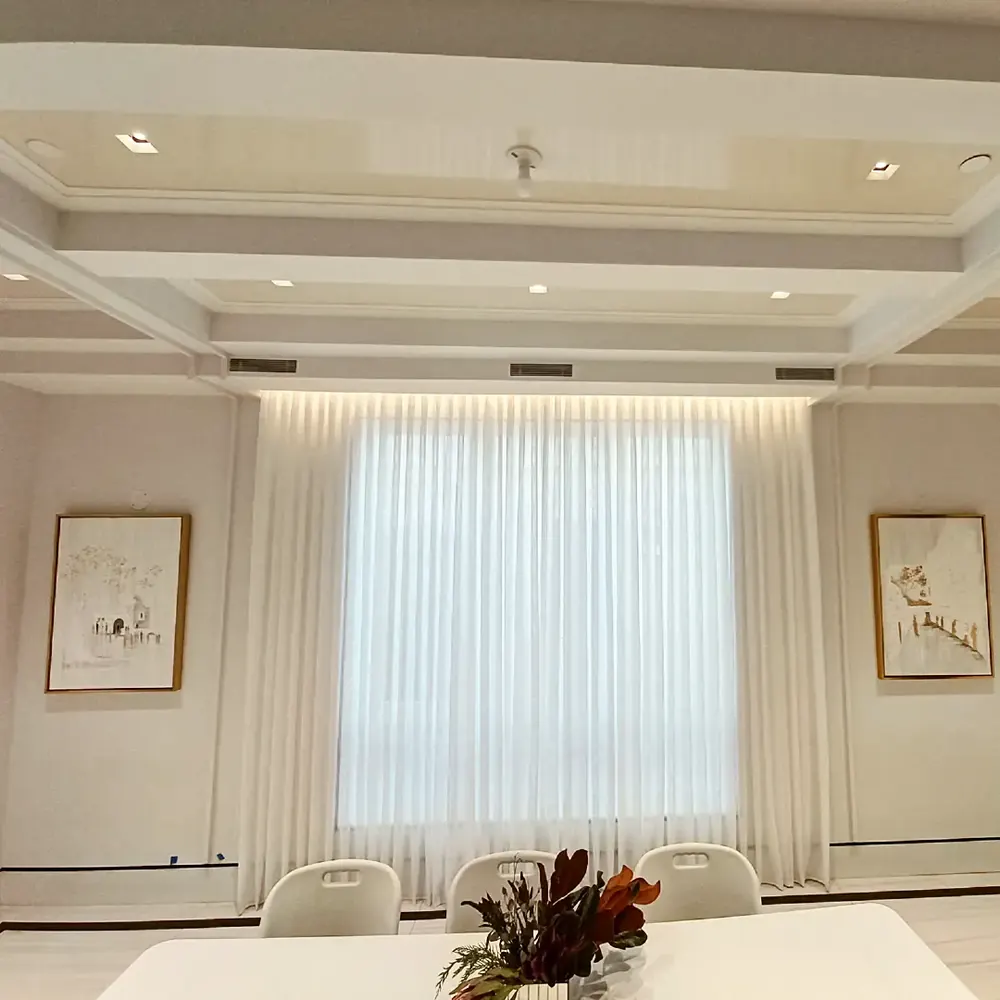 Full-wall sheer drapery, dining room