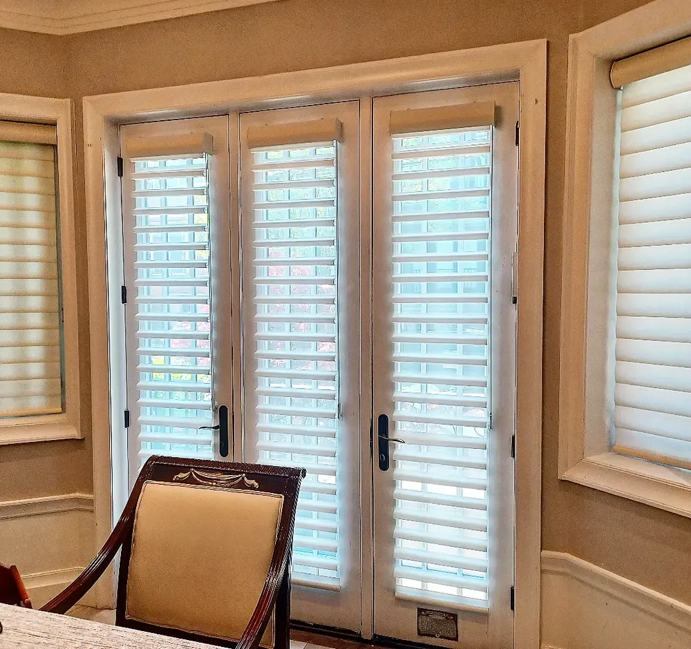 Light-filtering shades, French doors