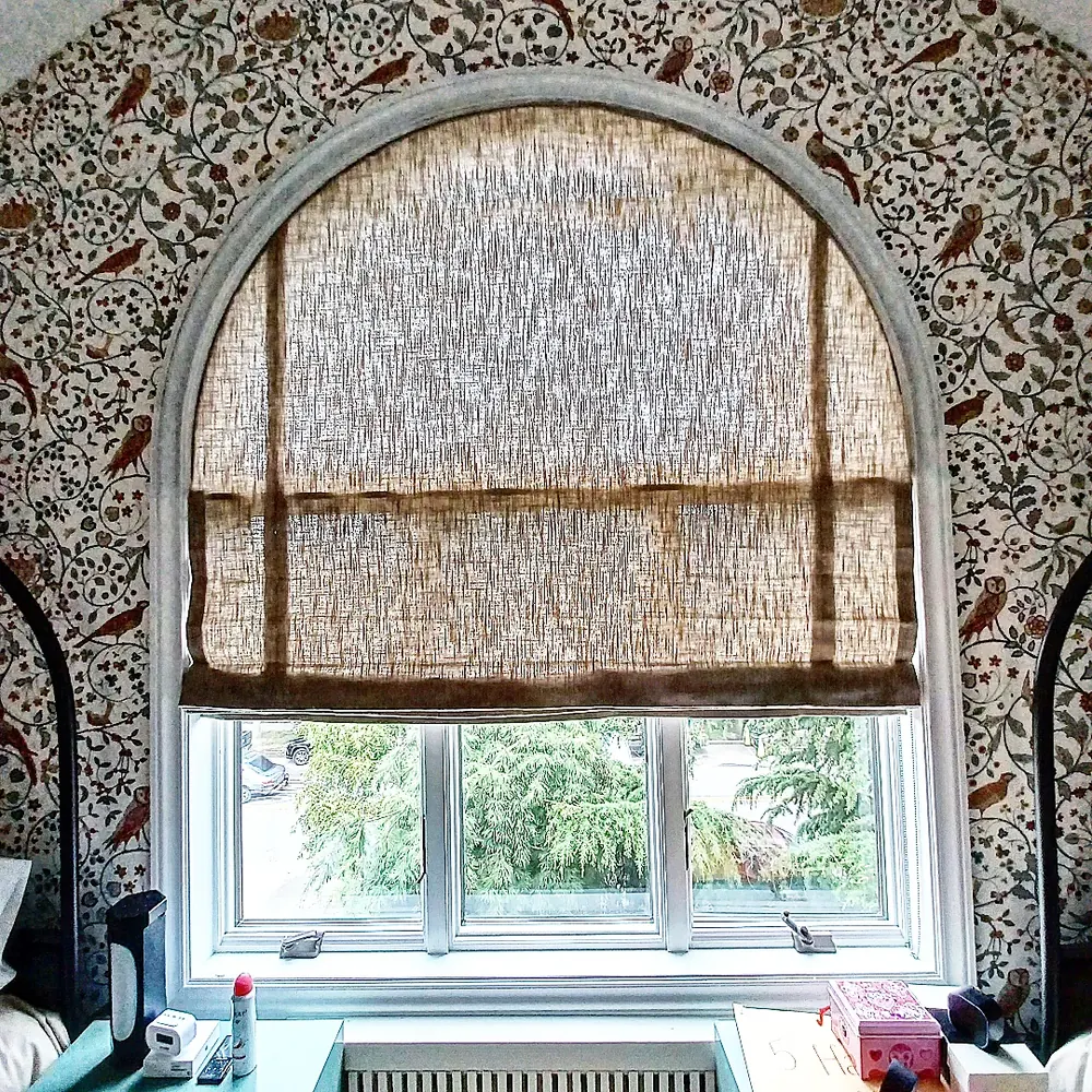 Roman shade, arched window